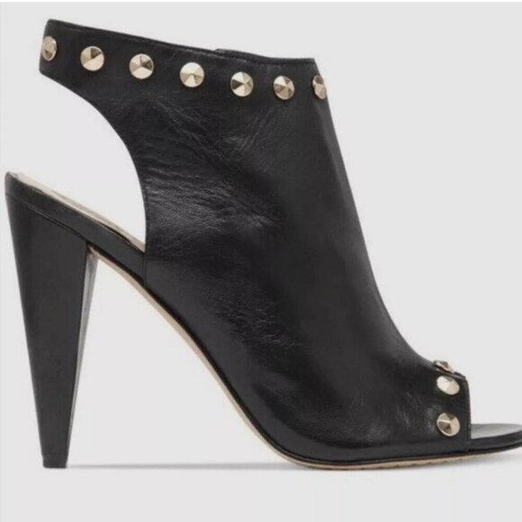 EUC VINCE CAMUTO Studded Edia Black Peep Toe Leather Bootie Size 8.5 - Picture 13 of 13